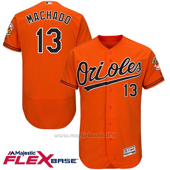 Maglia Baseball Uomo Baltimore Orioles 13 Manny Machado Arancione Flex Base Autentico Collezione Giocatore